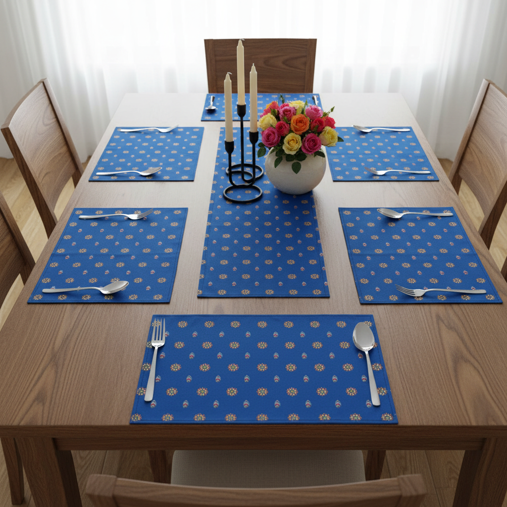 Polyster Fabric Set of 6 Table Placemats - Mandala Small Motifs