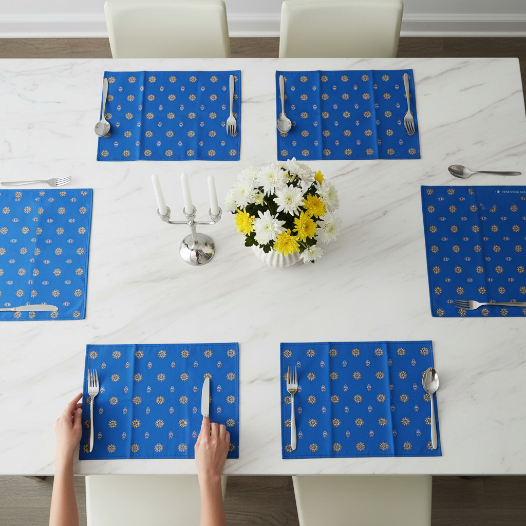 Polyster Fabric Set of 6 Table Placemats - Mandala Small Motifs