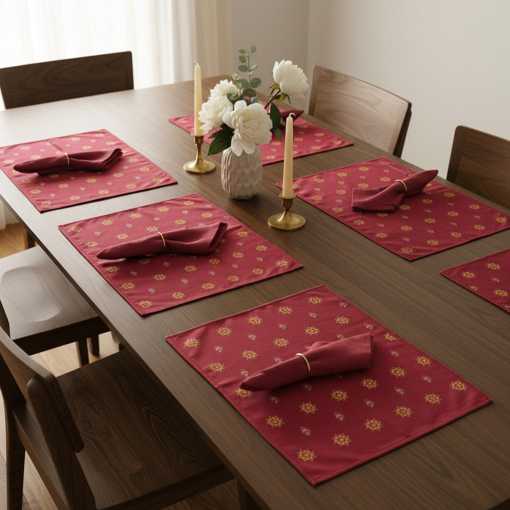 Polyster Fabric Set of 6 Table Placemats - Mandala Small Motifs