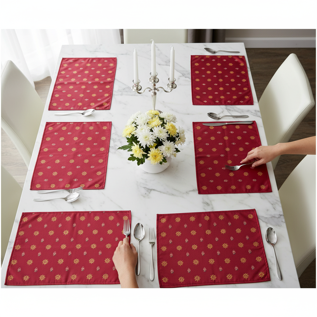 Polyster Fabric Set of 6 Table Placemats - Mandala Small Motifs
