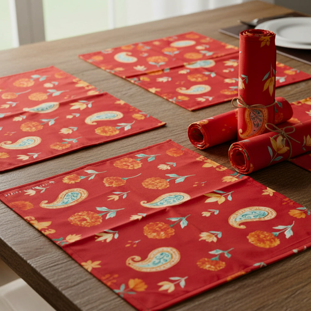 Polyster Fabric Set of 6 Table Placemats - Watercolor Floral
