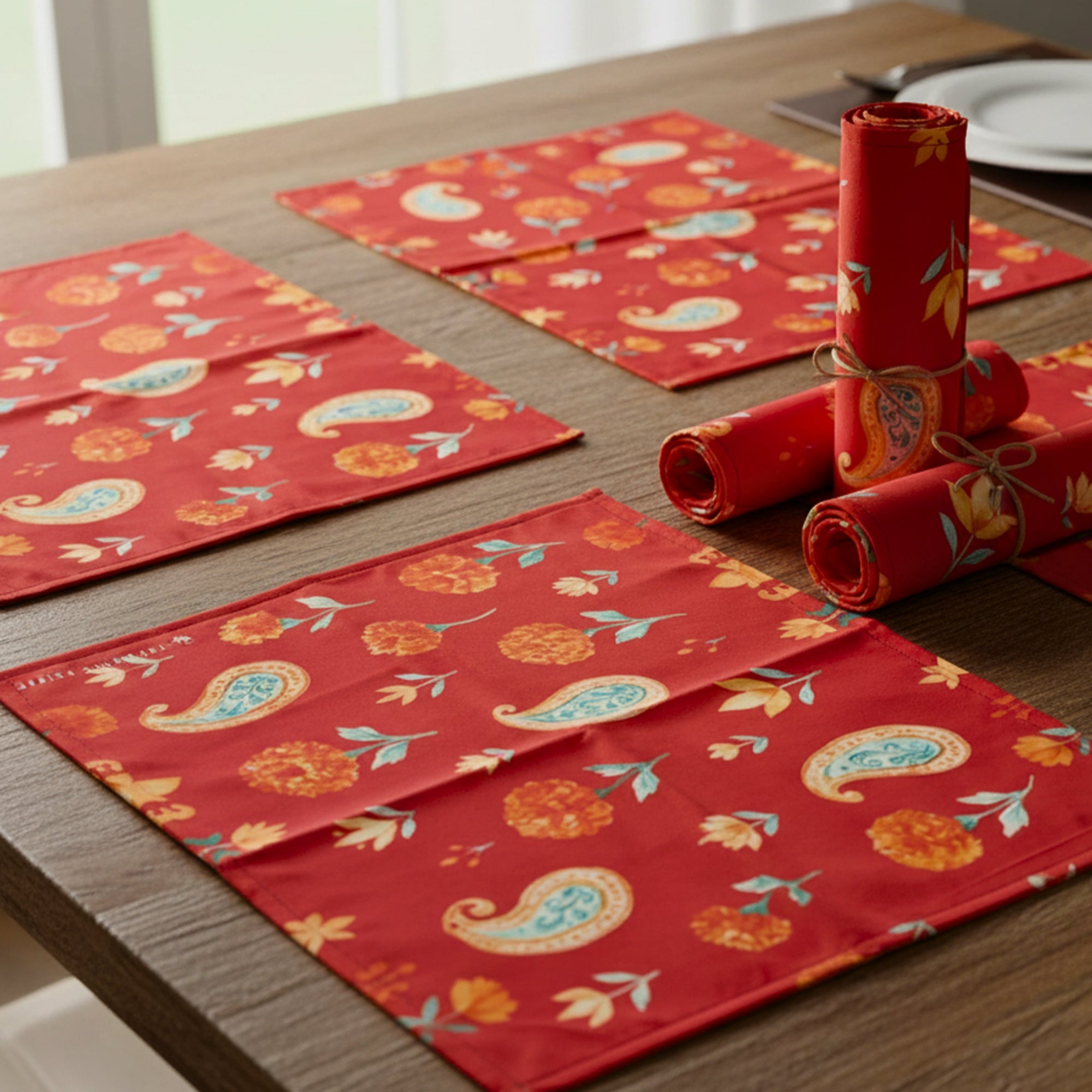 Polyster Fabric Set of 6 Table Placemats - Watercolor Floral