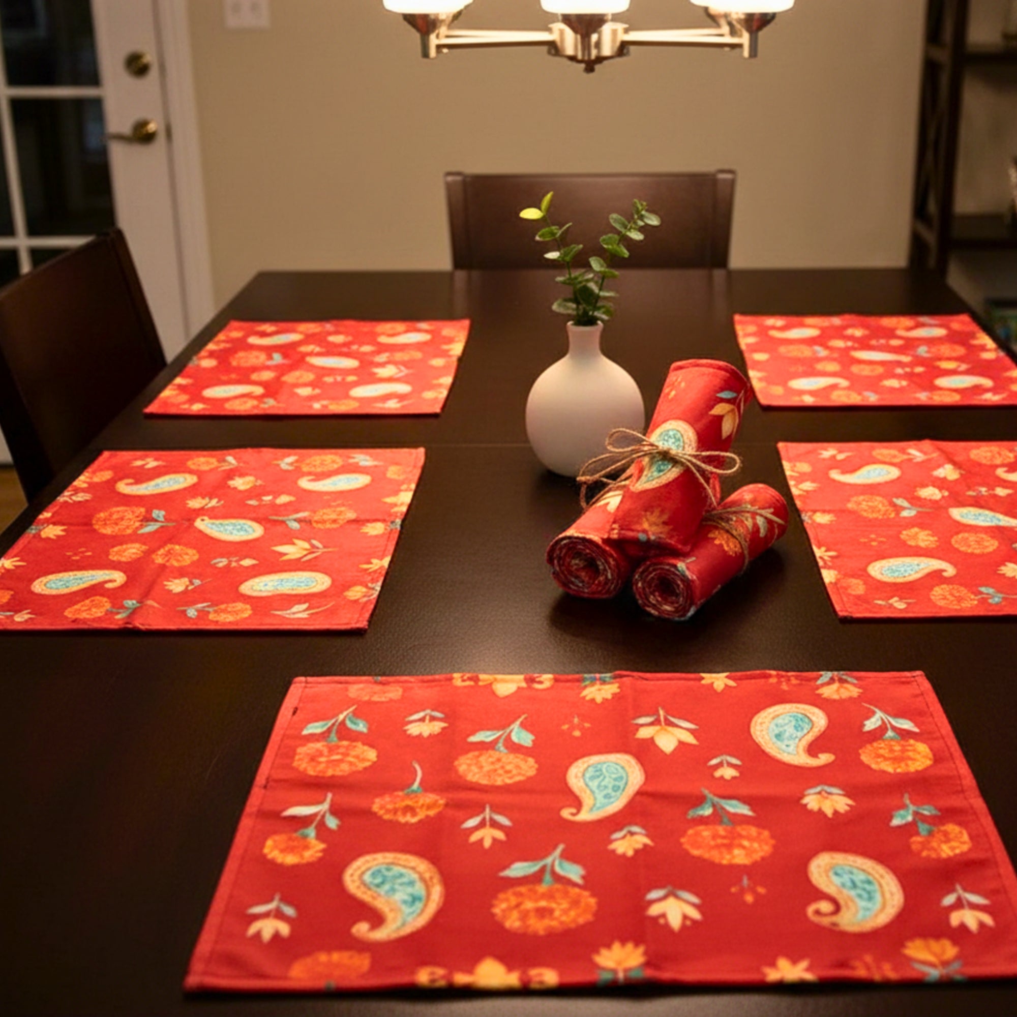 Polyster Fabric Set of 6 Table Placemats - Watercolor Floral