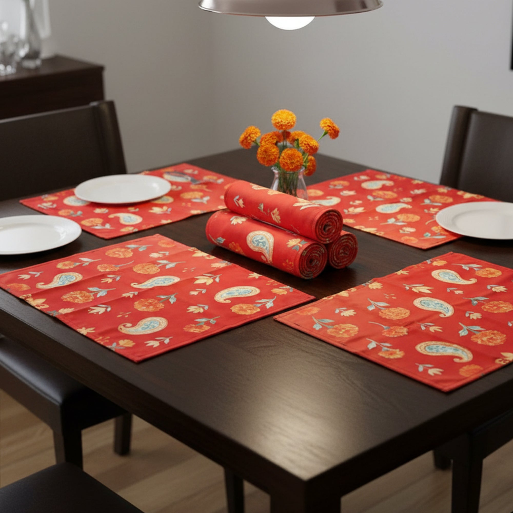 Polyster Fabric Set of 6 Table Placemats - Watercolor Floral