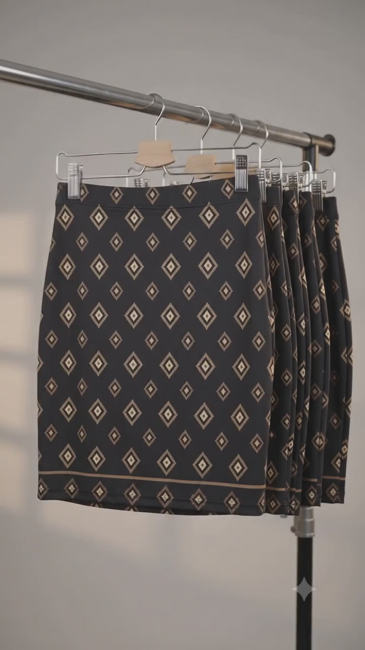 Women's Bodycon Poly Spandex Printed Mini Skirt - Ikkat Motifs