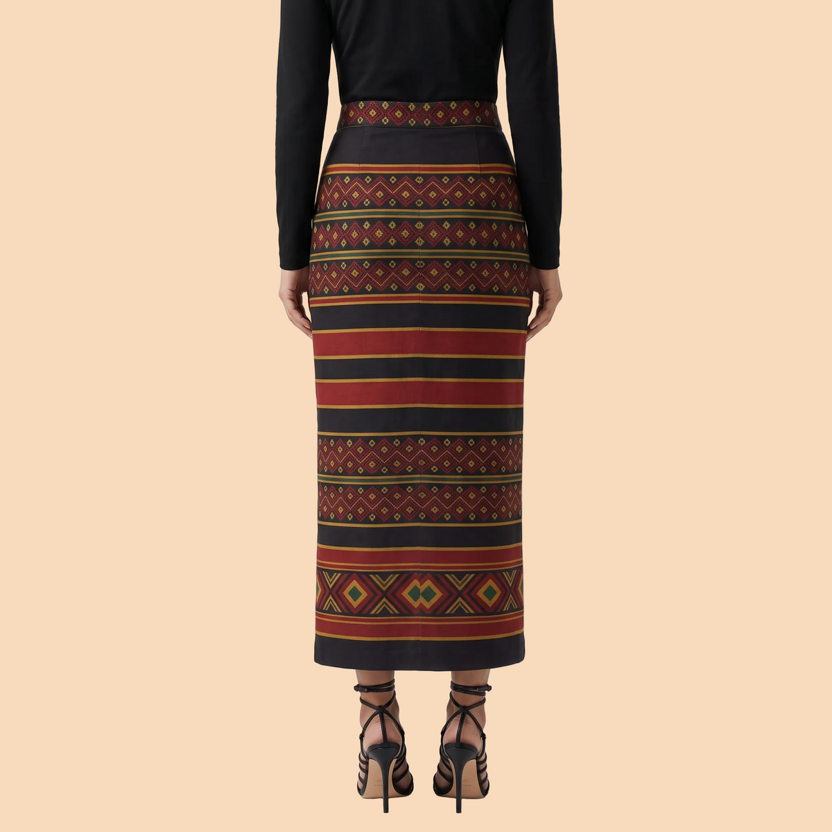 Women's Printed Pencil Skirt – Traditional Print | Gale Inspired - Black | Ankle Length | Bodycon