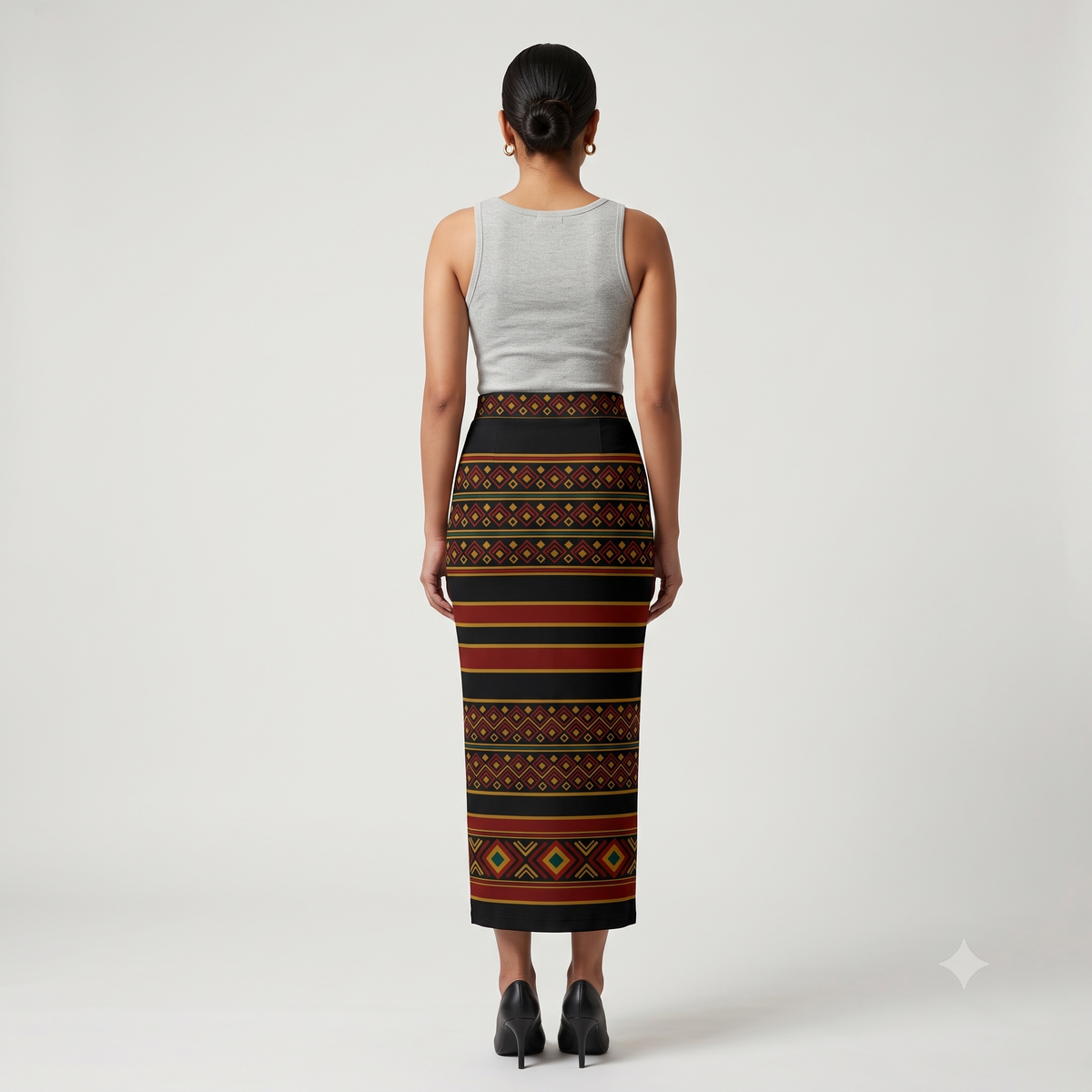 Women's Printed Pencil Skirt – Traditional Print | Gale Inspired - Black | Ankle Length | Bodycon