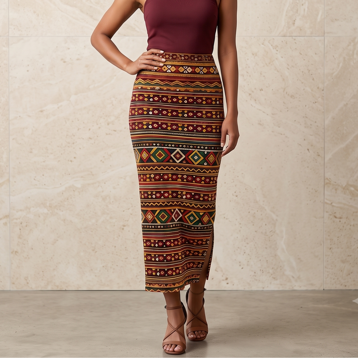 Women's Printed Pencil Skirt – Traditional Print | Gale Inspired Design 1 | Ankle Length | Bodycon