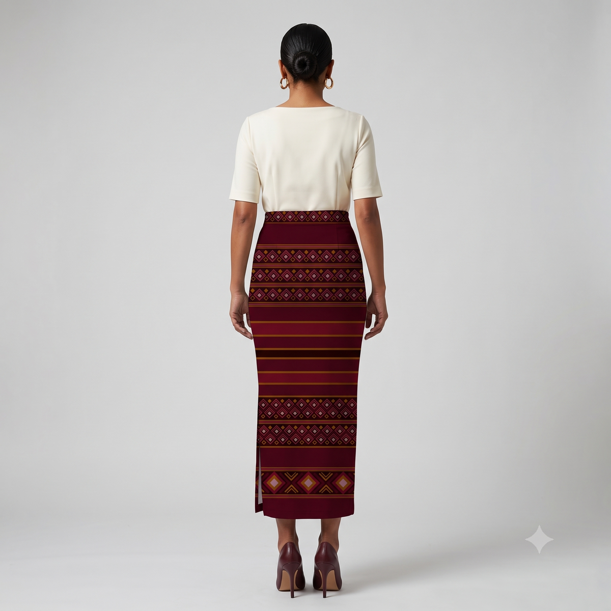 Women's Printed Pencil Skirt – Traditional Print | Gale Inspired - Plum | Ankle Length | Bodycon