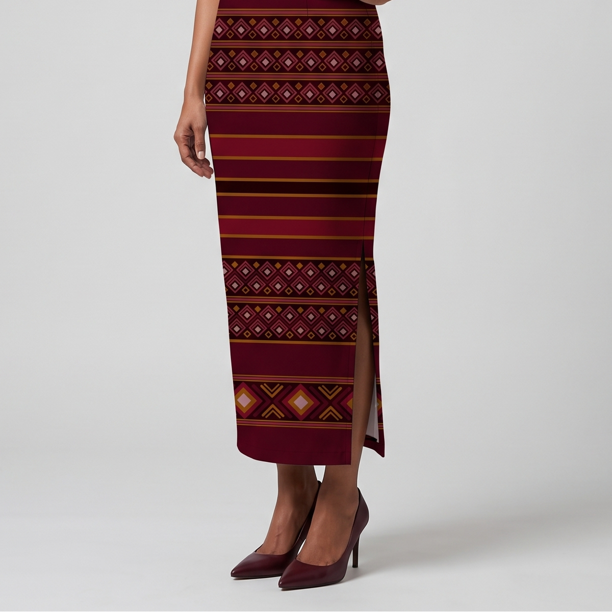 Women's Printed Pencil Skirt – Traditional Print | Gale Inspired - Plum | Ankle Length | Bodycon