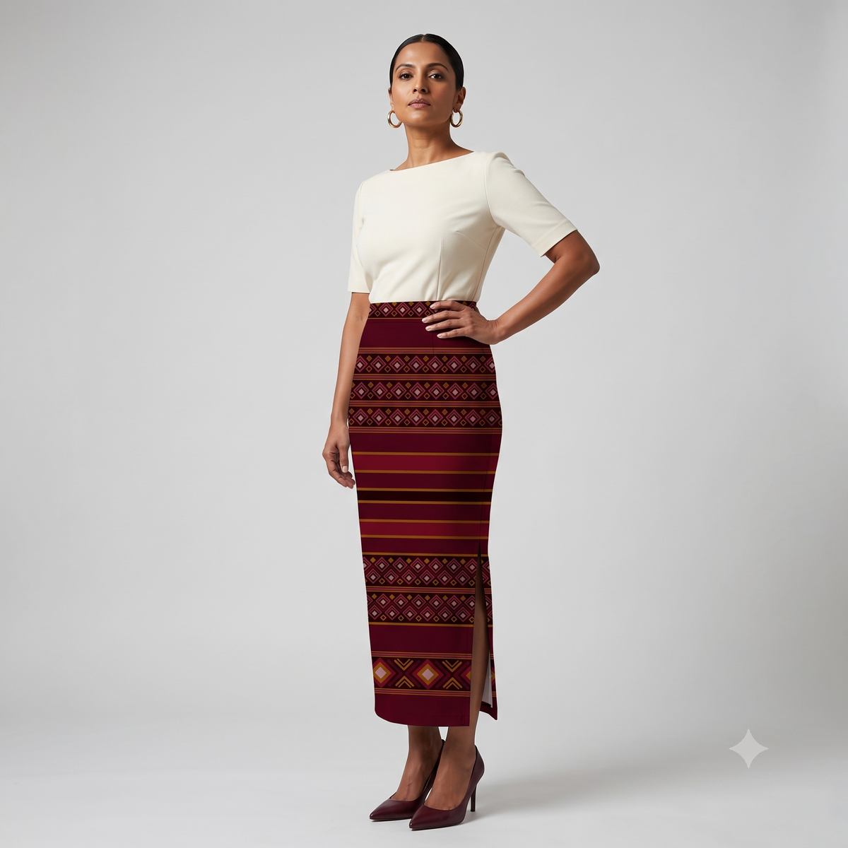 Women's Printed Pencil Skirt – Traditional Print | Gale Inspired - Plum | Ankle Length | Bodycon