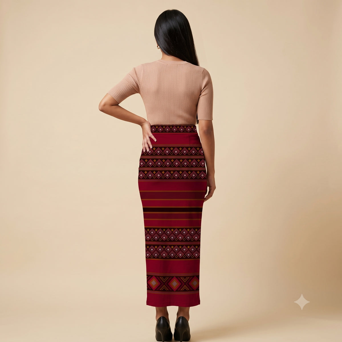 Women's Printed Pencil Skirt – Traditional Print | Gale Inspired - Ruby | Ankle Length | Bodycon