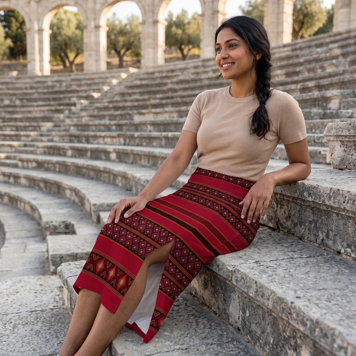 Women's Printed Pencil Skirt – Traditional Print | Gale Inspired - Ruby | Ankle Length | Bodycon