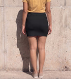 Women's Printed Poly Spandex Mini Skirt – Meridian | Gold Rays Geometric Print | Mid-Rise | Bodycon