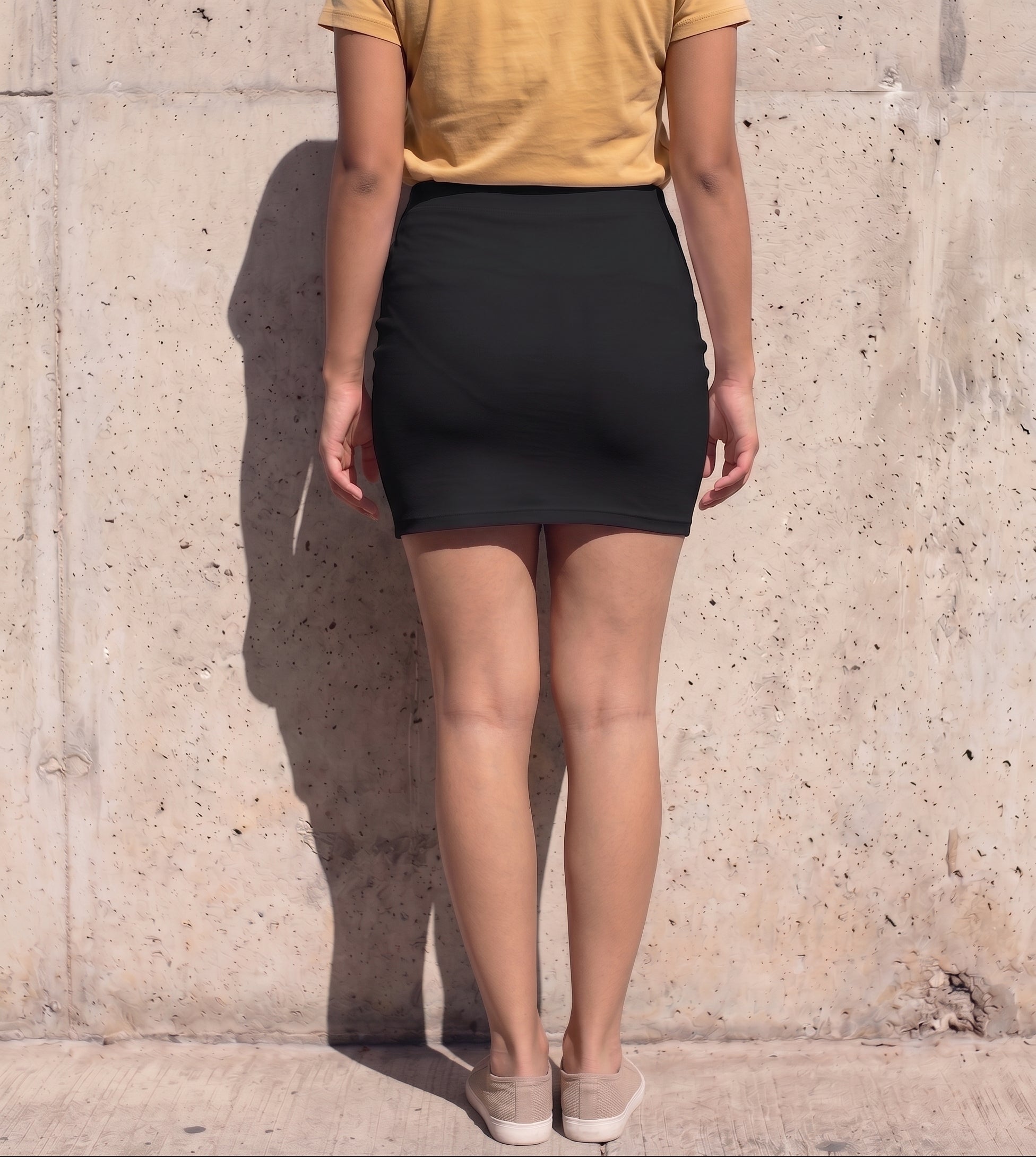 Women's Printed Poly Spandex Mini Skirt – Meridian | Gold Rays Geometric Print | Mid-Rise | Bodycon