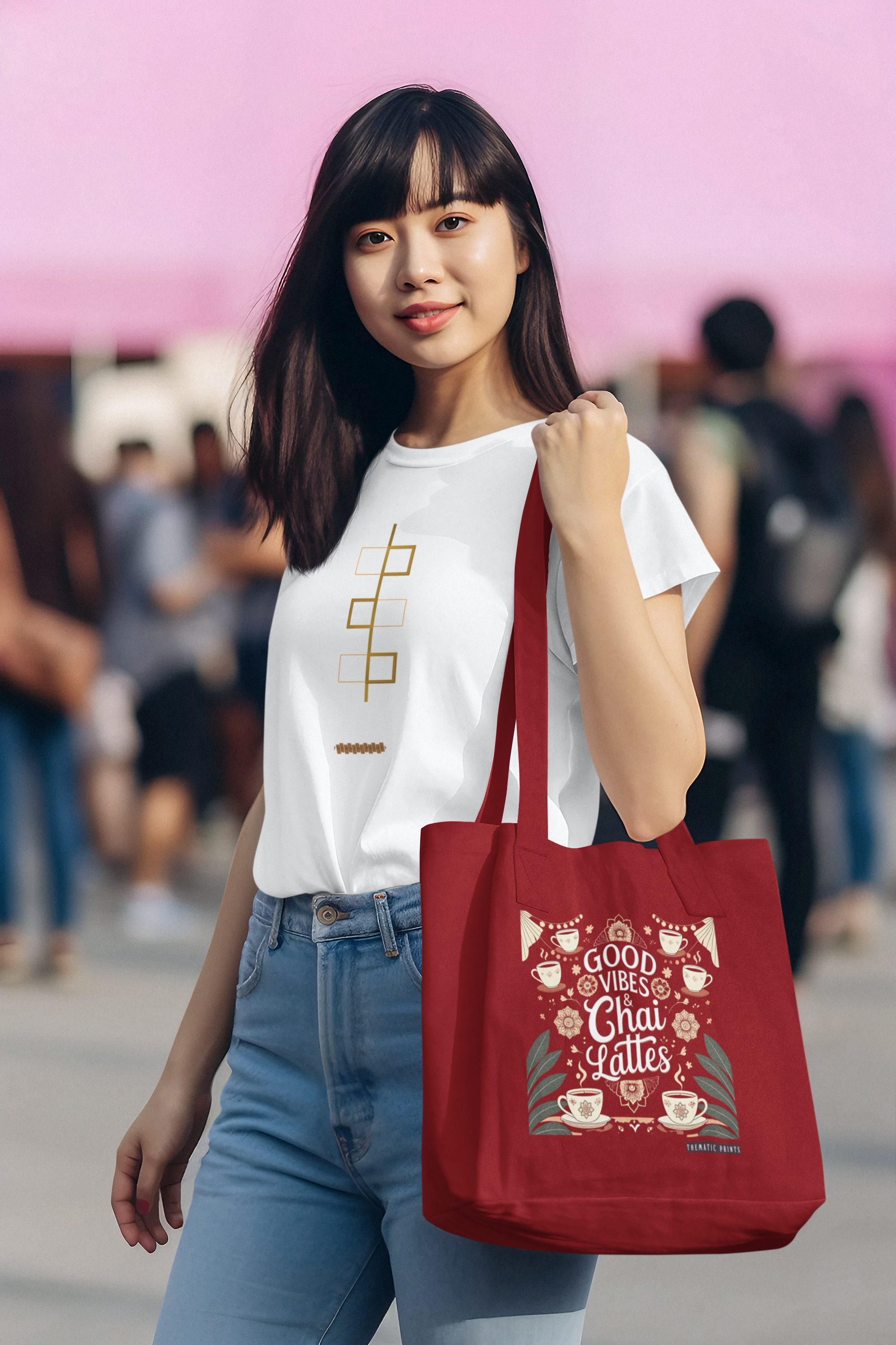 Canvas Eco-friendly Zipper Tote Bag for Collect Girls - Campus Casual Collection - Good Vibes and Chai Lattes