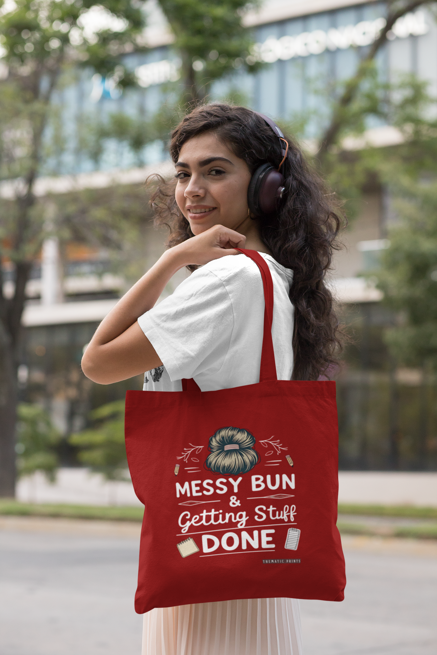 Canvas Eco-friendly Zipper Tote Bag for Collect Girls - Campus Casual Collection - Messy Bun and Getting Stuff Done