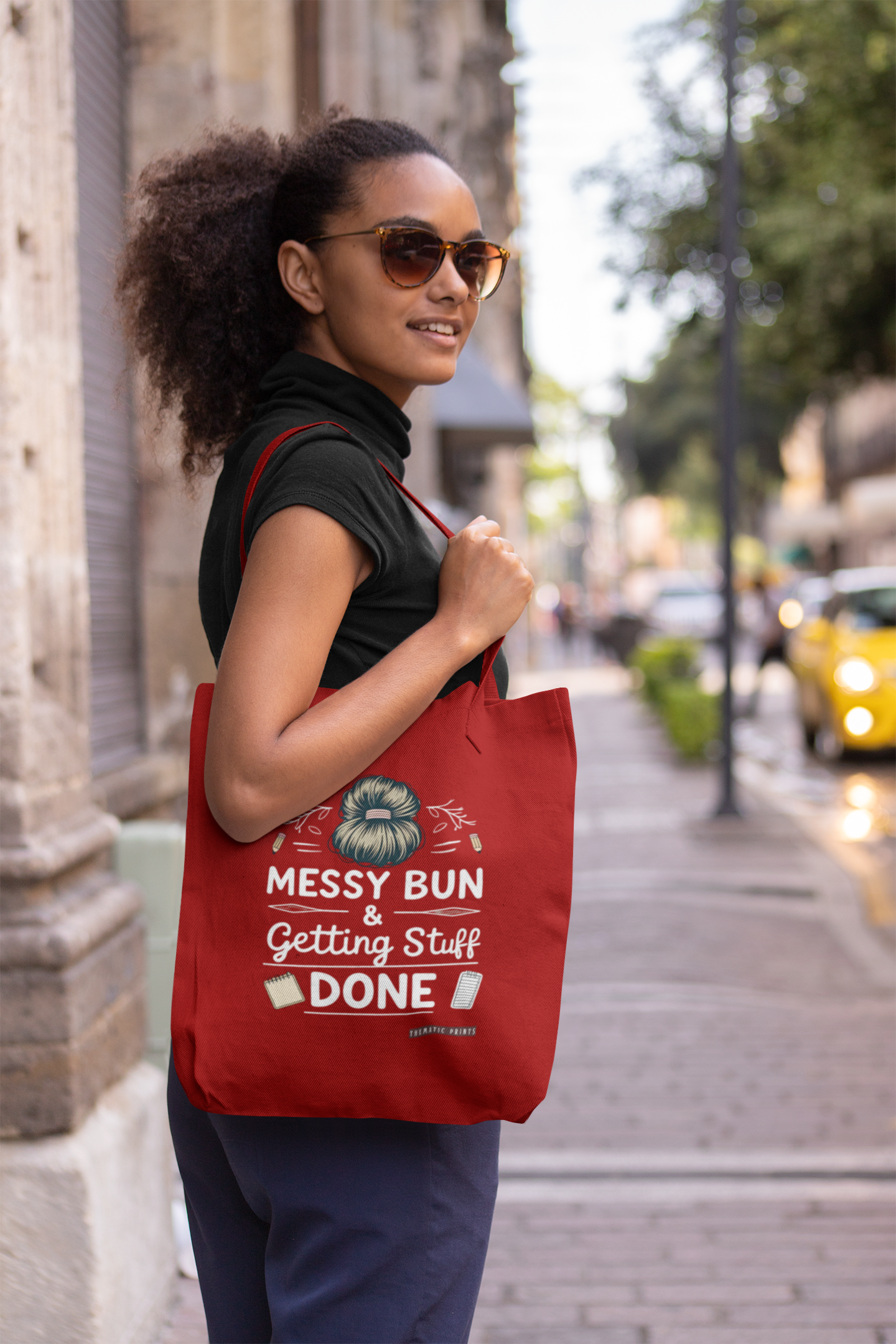 Canvas Eco-friendly Zipper Tote Bag for Collect Girls - Campus Casual Collection - Messy Bun and Getting Stuff Done