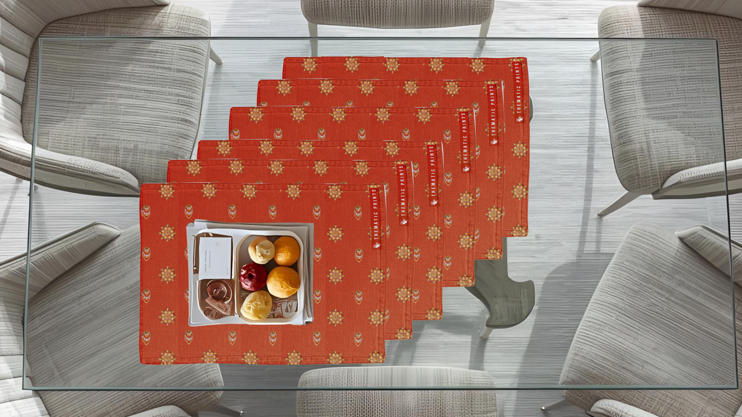 Polyster Fabric Set of 6 Table Placemats - Mandala Small Motifs