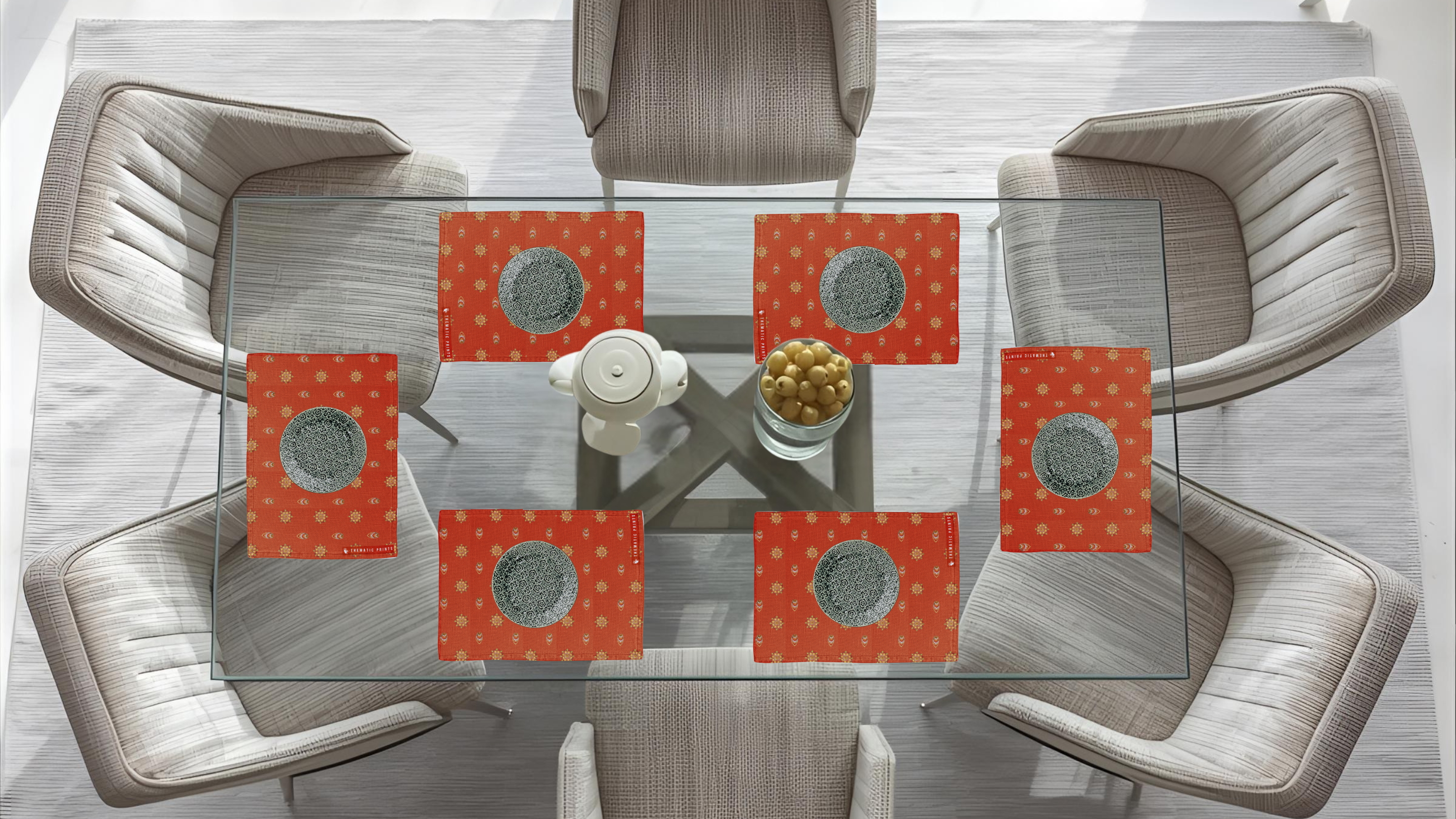 Polyster Fabric Set of 6 Table Placemats - Mandala Small Motifs