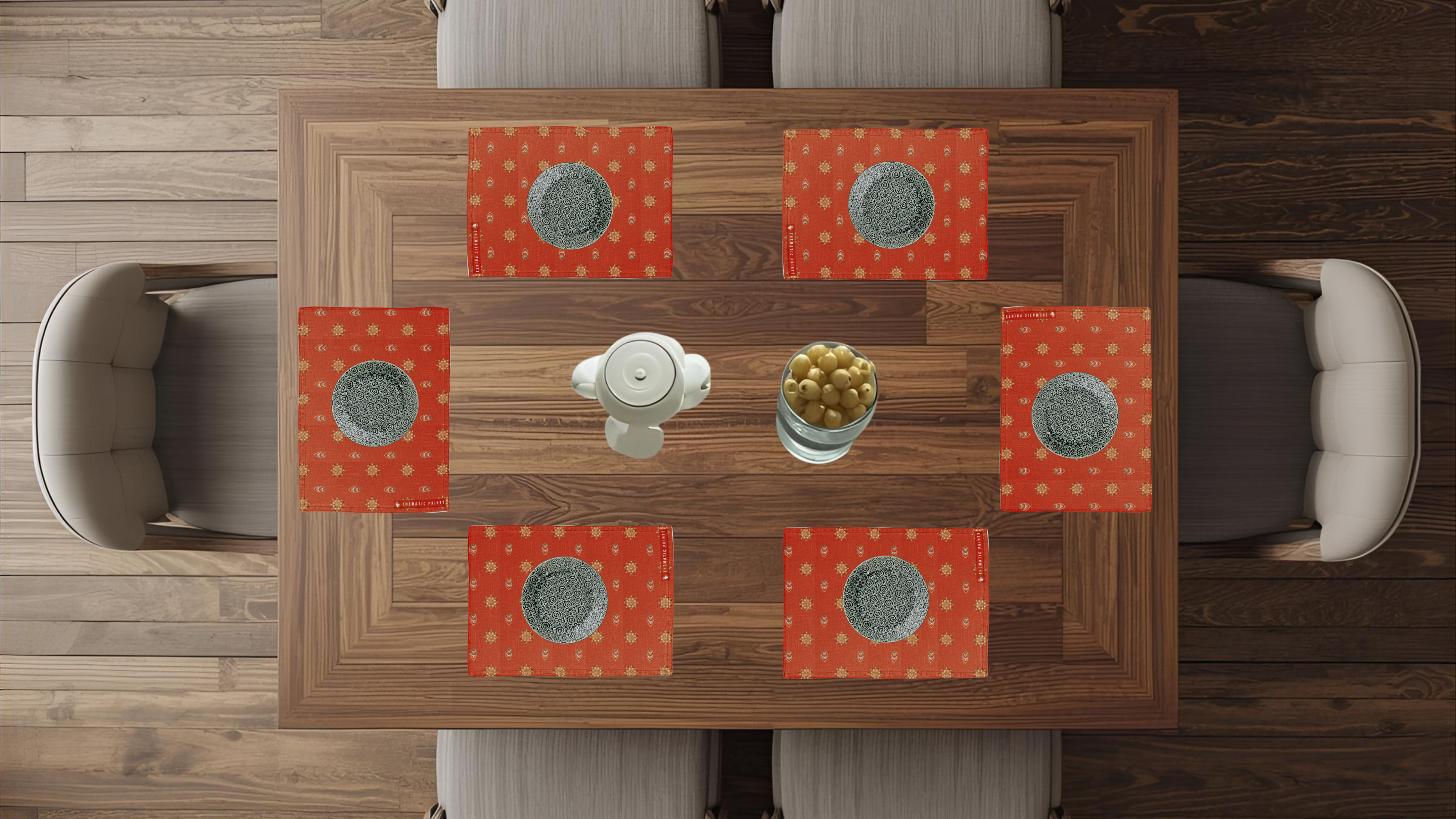 Polyster Fabric Set of 6 Table Placemats - Mandala Small Motifs