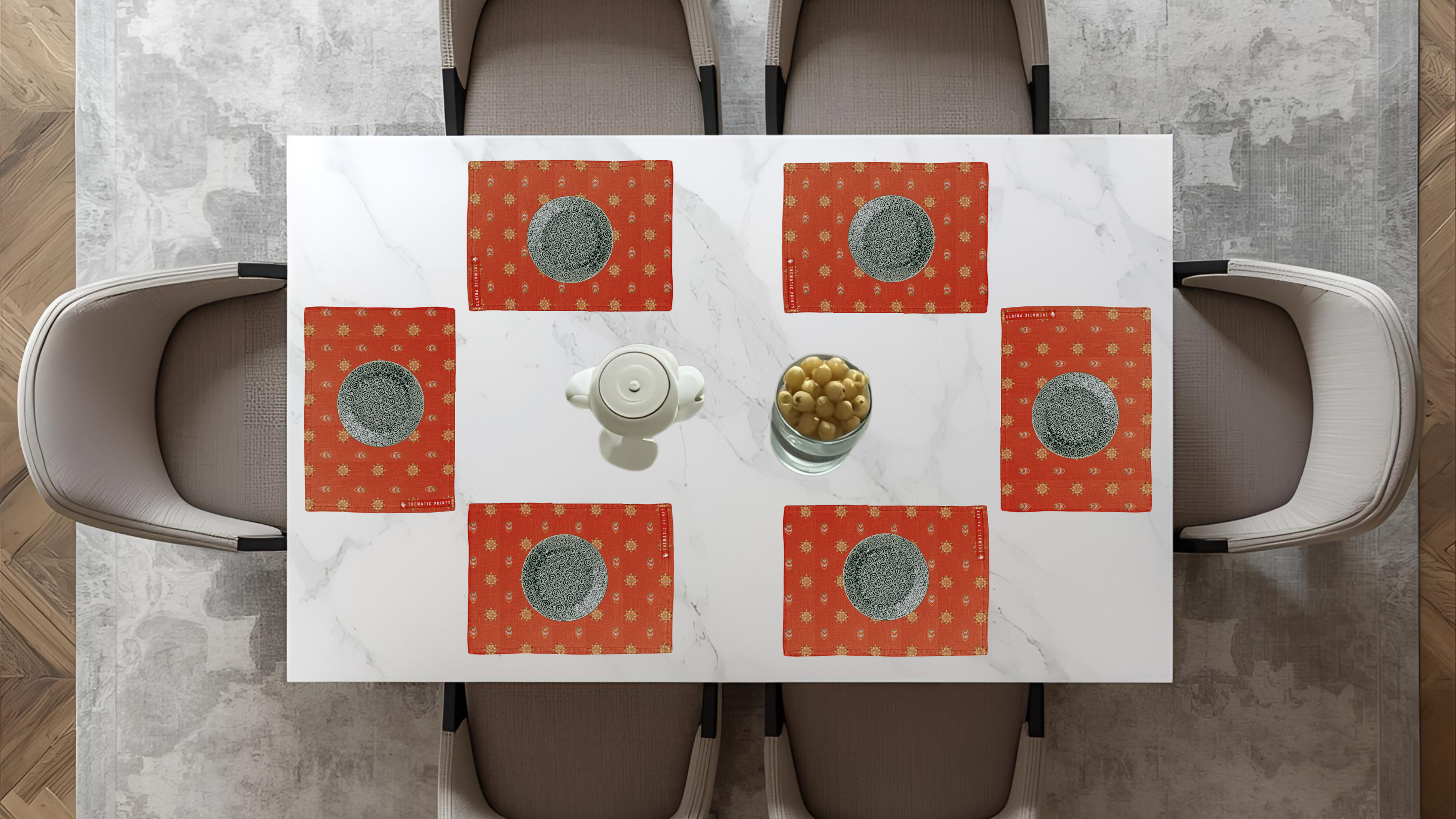 Polyster Fabric Set of 6 Table Placemats - Mandala Small Motifs