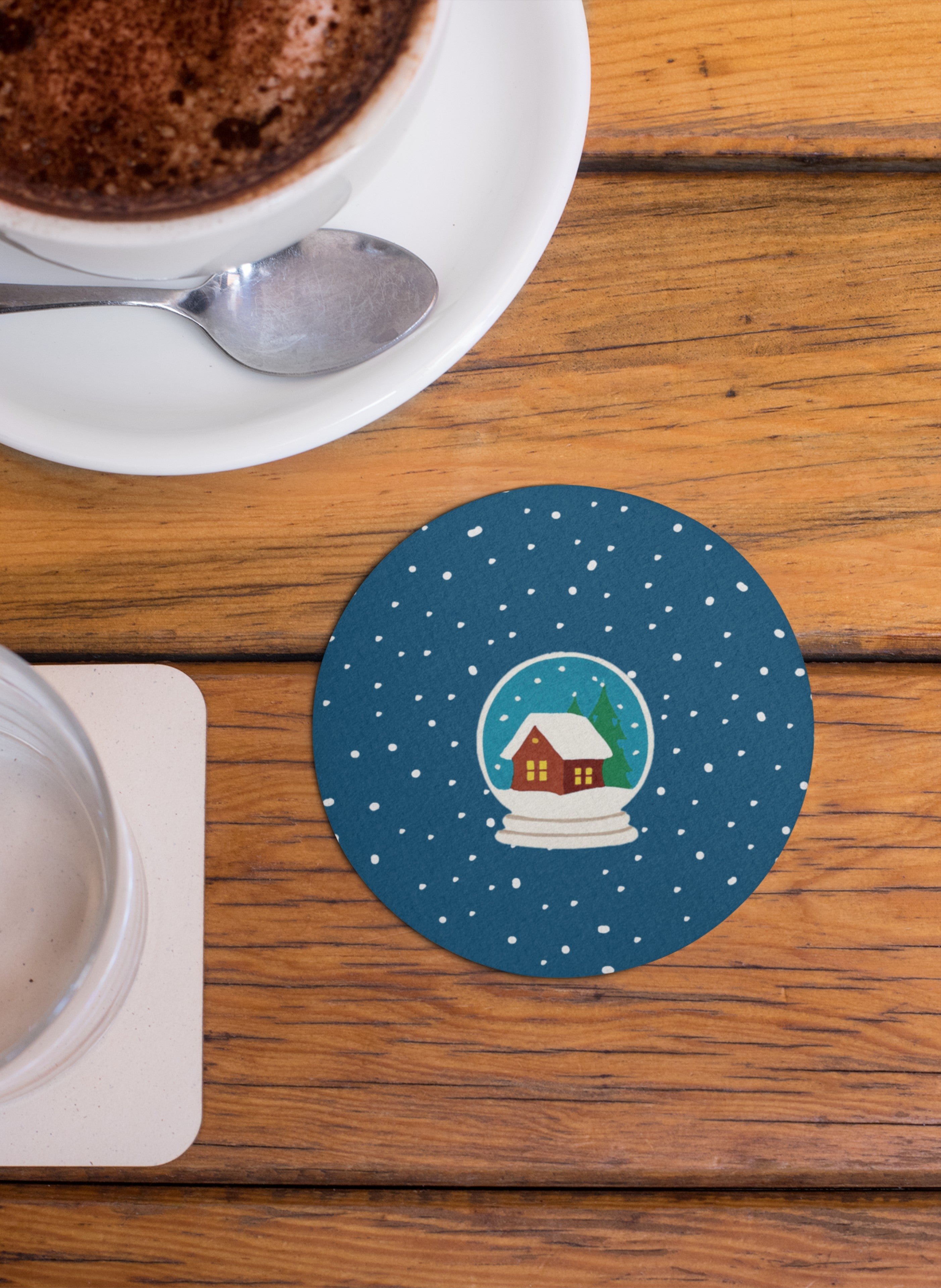 Holiday Magic Christmas Coasters Set, MDF Material, 4 Festive Designs with Candy Cane, Sleigh, Reindeer and Snow House Patterns, Xmas Decor
