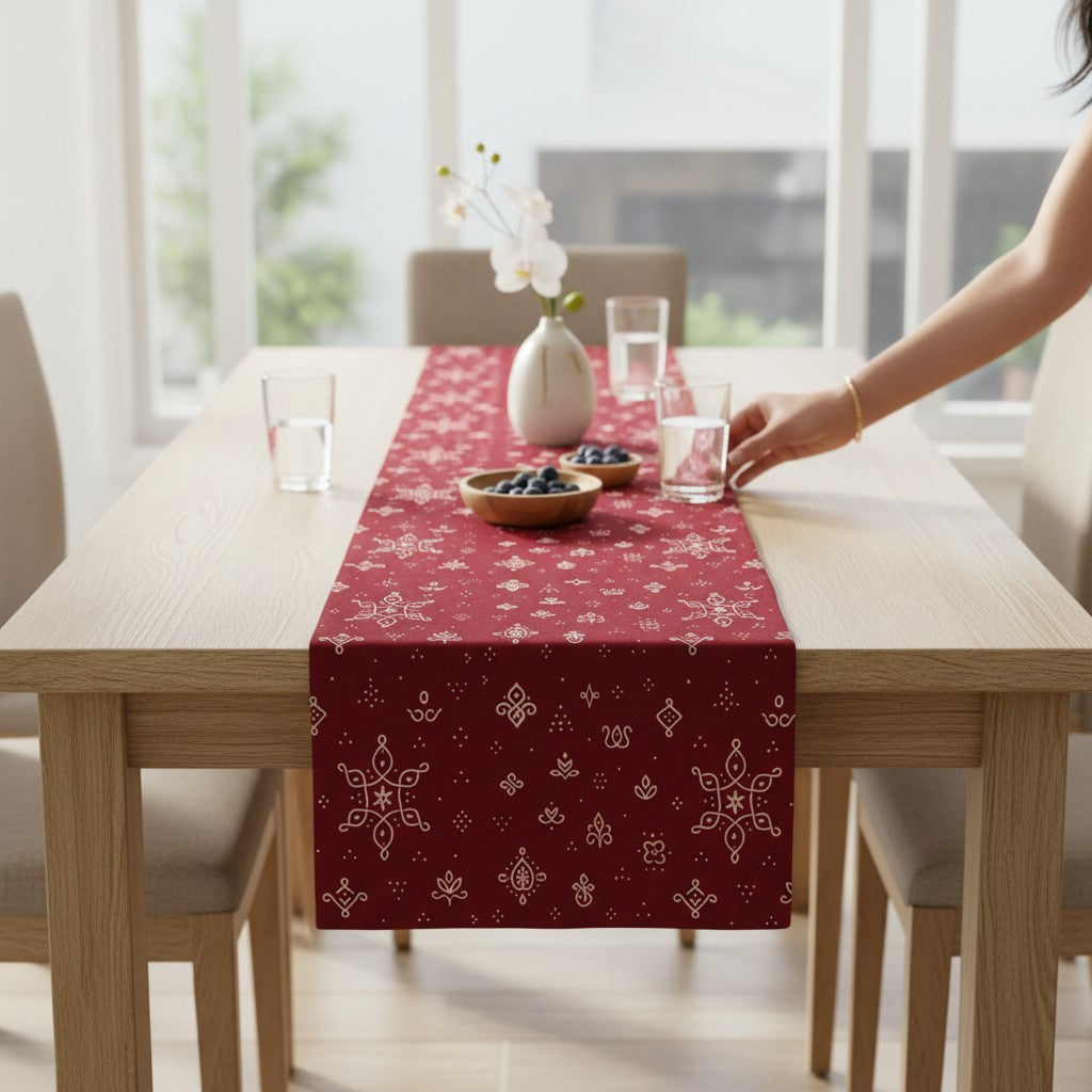 Poly-woven fabric Tablerunner - Kollam Dot Rangoli - Festive Home Collection