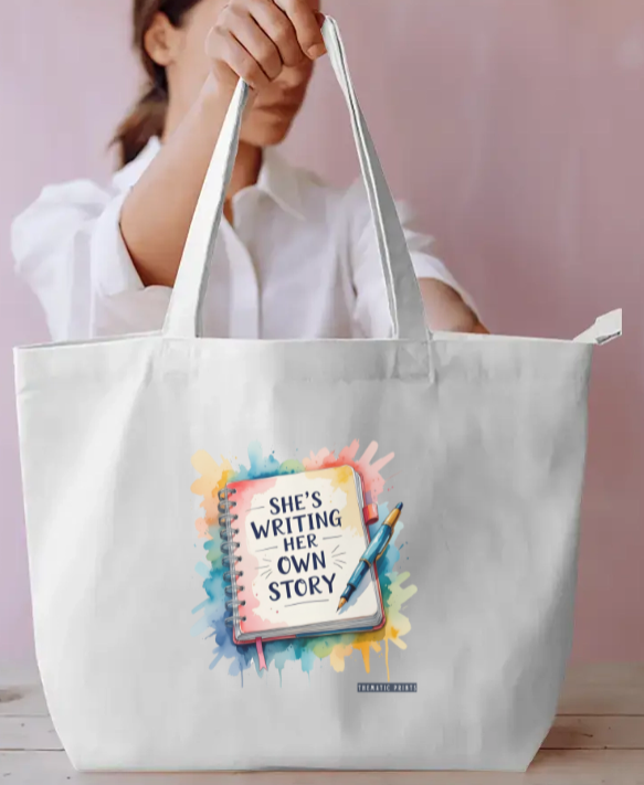 Canvas Tote Bag with Zipper | Tote Bag for College GIrls | She is Writing Her Own Story