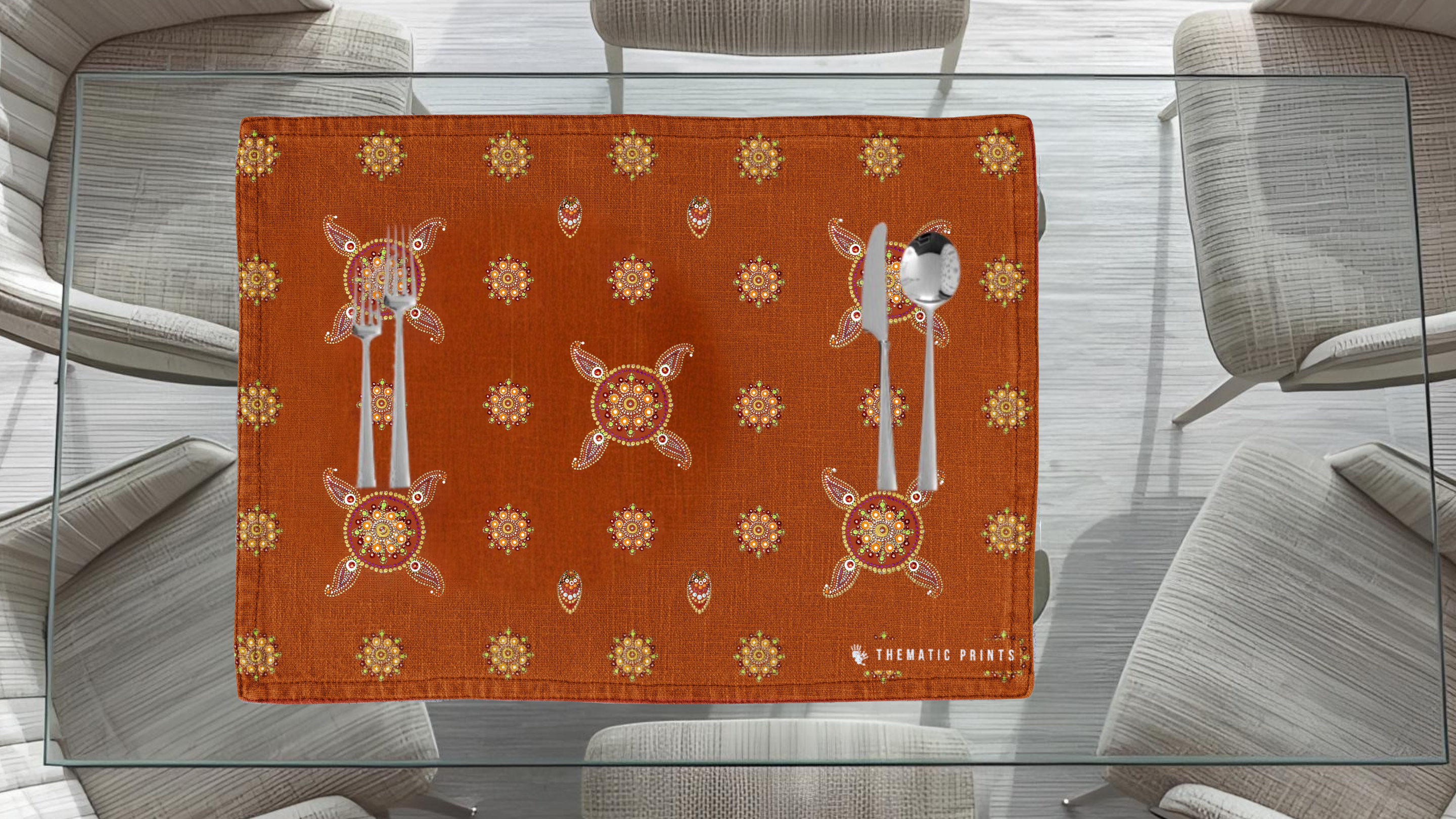 Polyster Fabric Set of 6 Table Placemats - Mandala Large Motifs