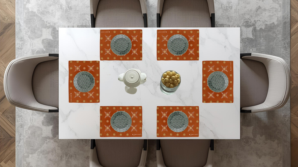 Polyster Fabric Set of 6 Table Placemats - Mandala Large Motifs