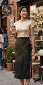 Women's Printed Pencil Skirt – Lattice | Poly Spandex Fabric | Gold Diamond Grid Print | Ankle Length | Bodycon