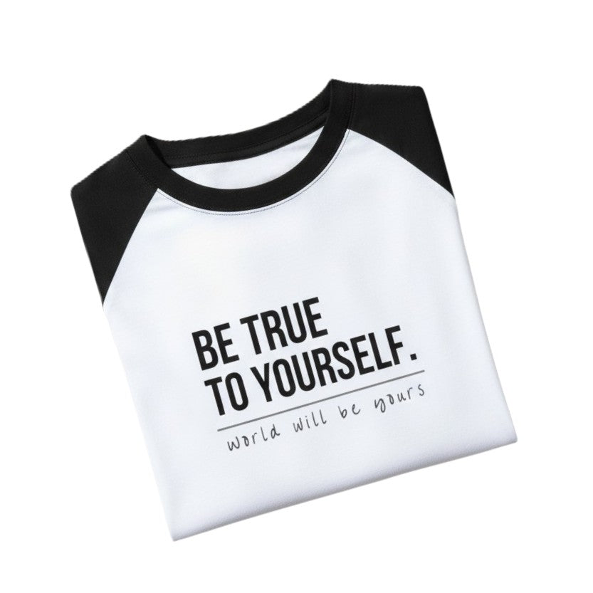 Unisex Oversized Raglan 100% Cotton T-Shirt | Motivational Quote | Be True to Yourself