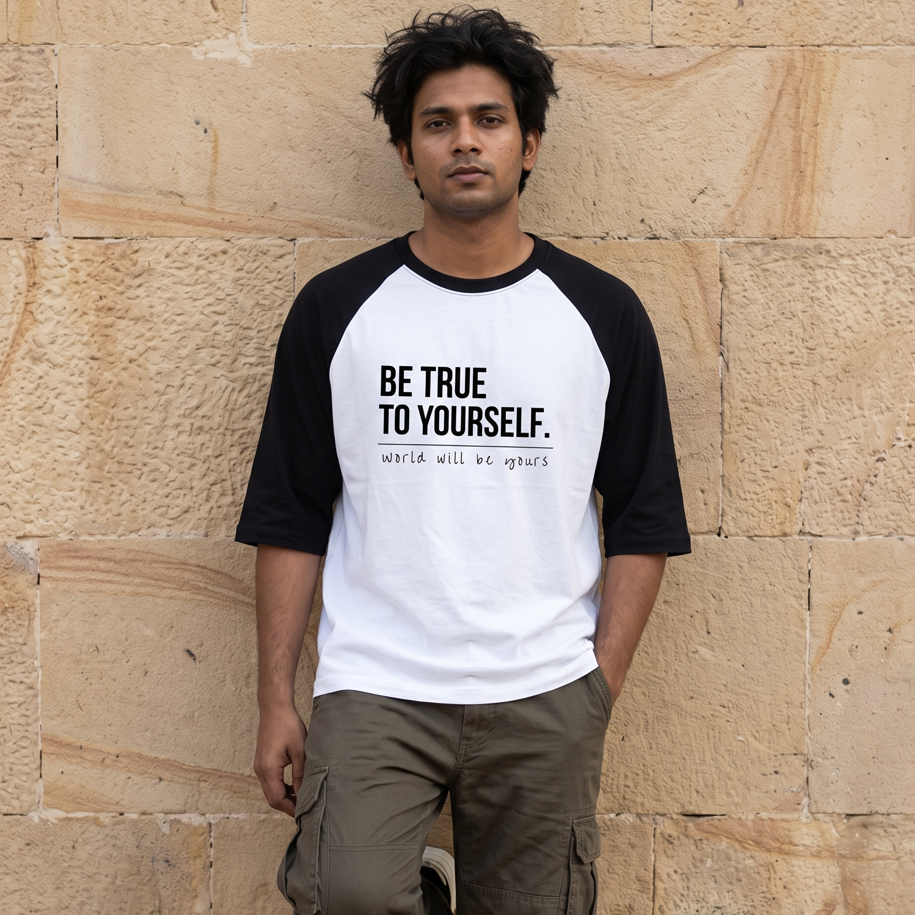 Unisex Oversized Raglan 100% Cotton T-Shirt | Motivational Quote | Be True to Yourself