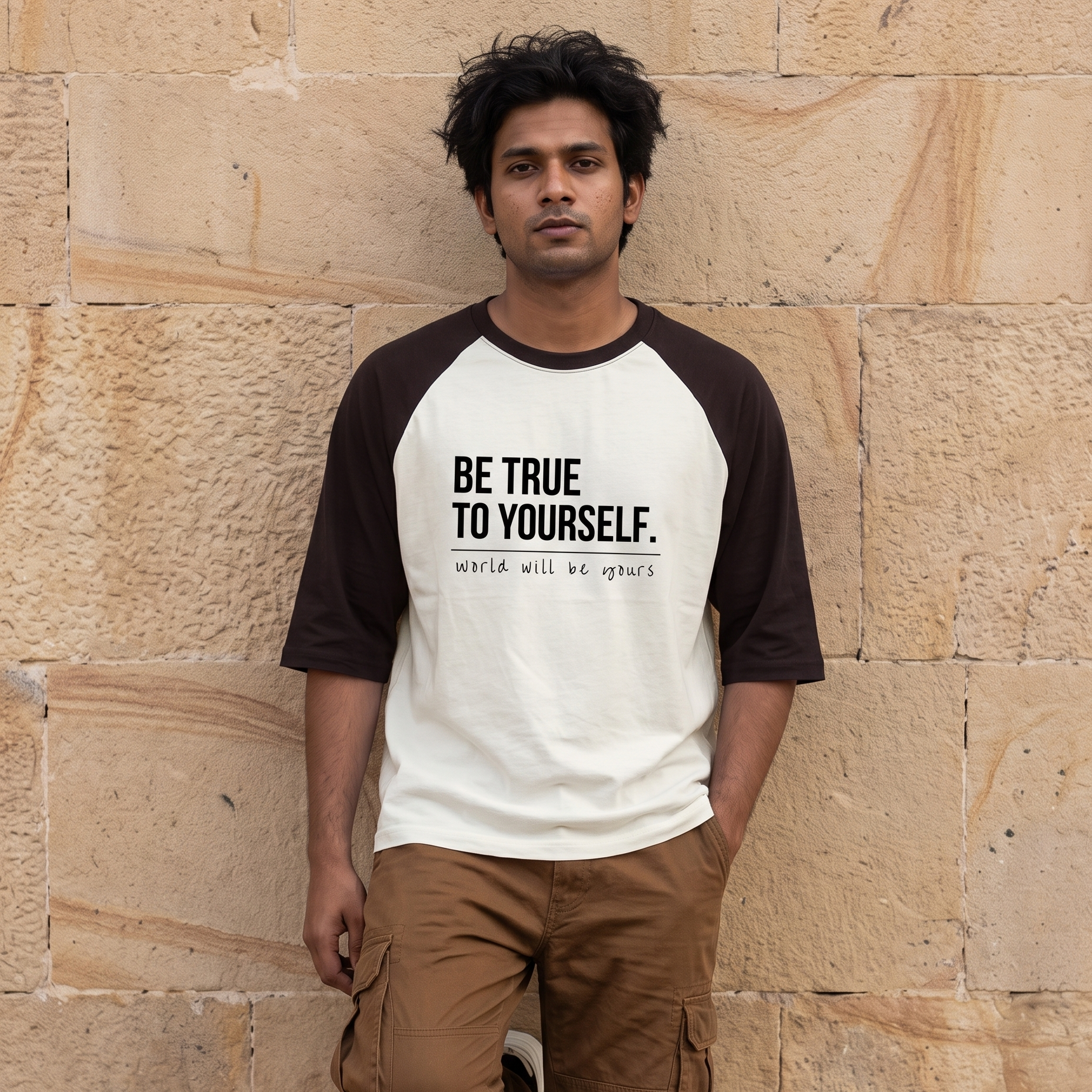 Unisex Oversized Raglan 100% Cotton T-Shirt | Motivational Quote | Be True to Yourself