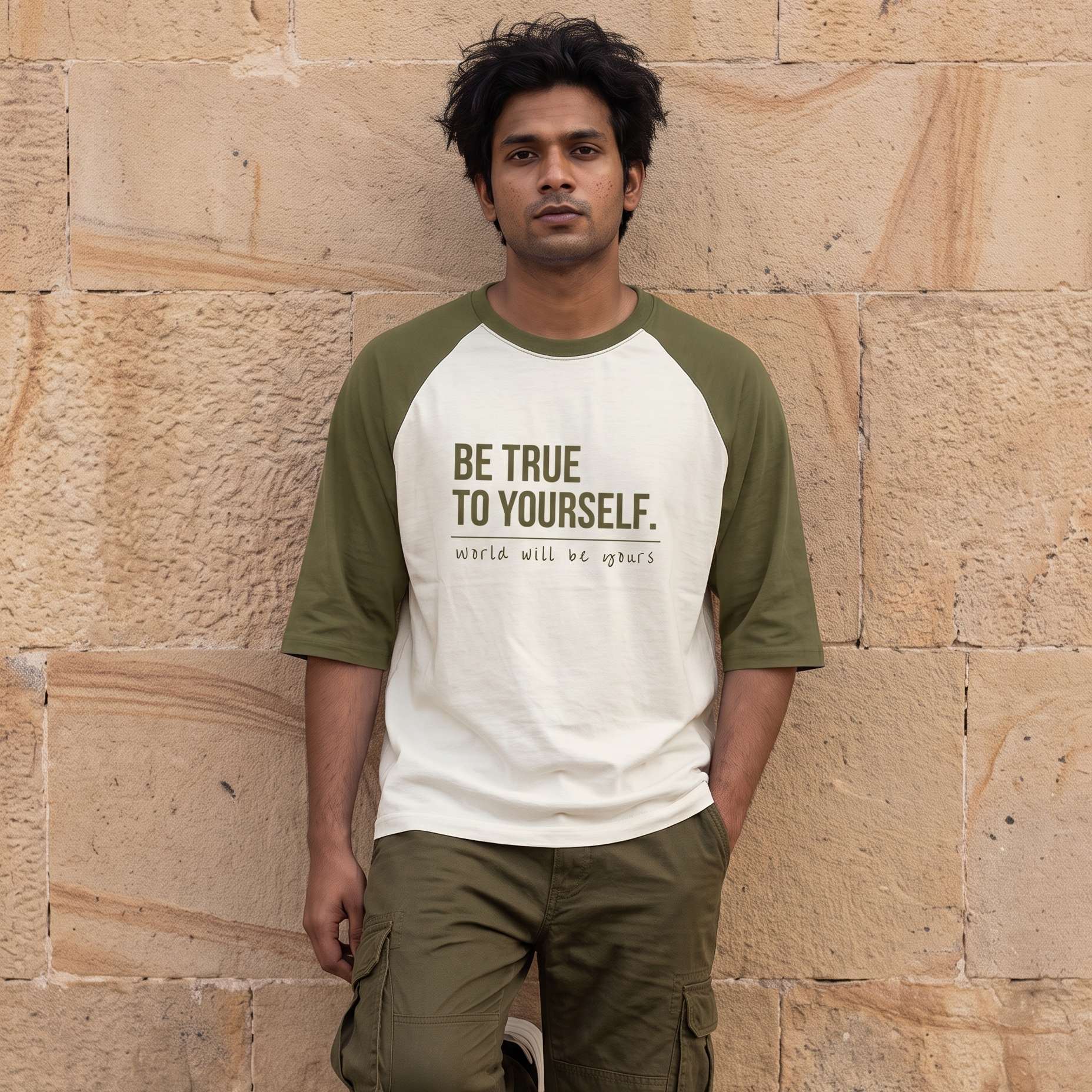 Unisex Oversized Raglan 100% Cotton T-Shirt | Motivational Quote | Be True to Yourself