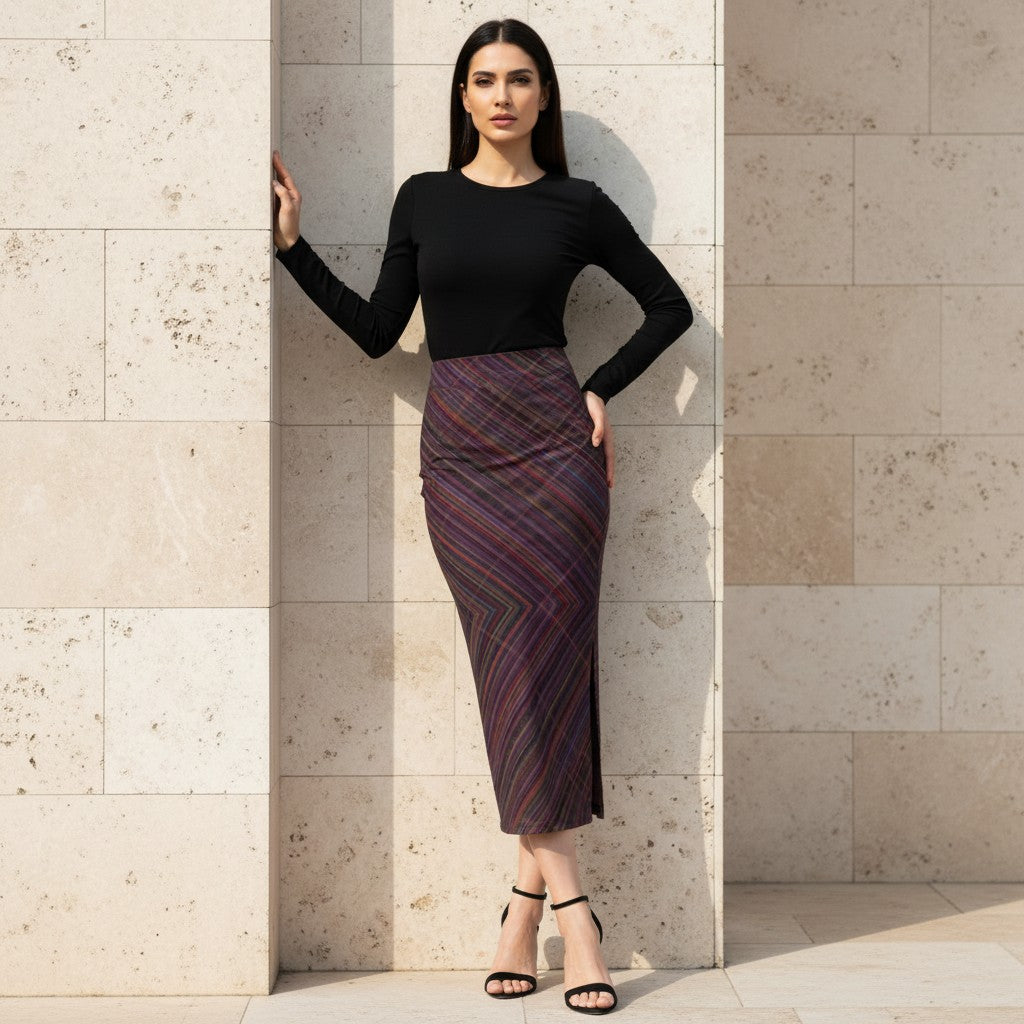 Women's Printed Pencil Skirt | Weave | Diagonal Line Print | Ankle Length | Bodycon