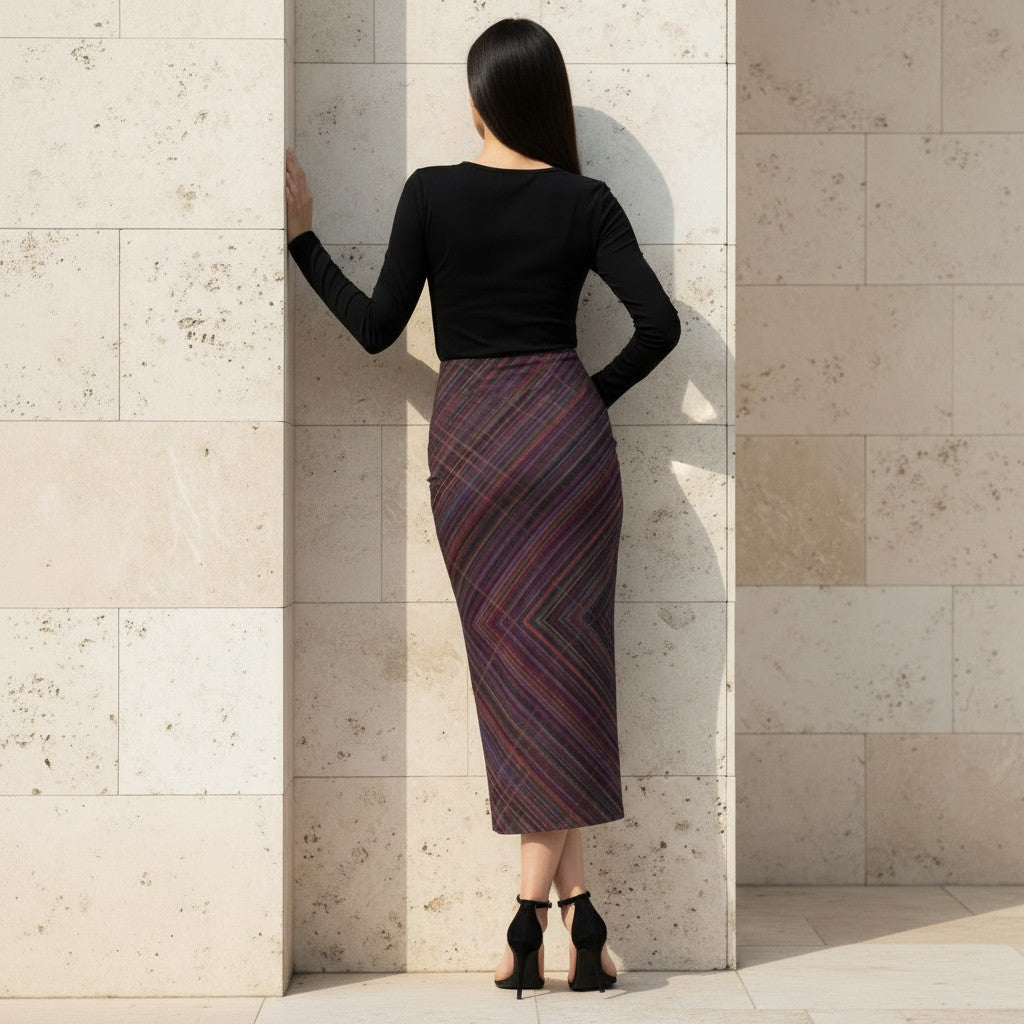 Women's Printed Pencil Skirt | Weave | Diagonal Line Print | Ankle Length | Bodycon