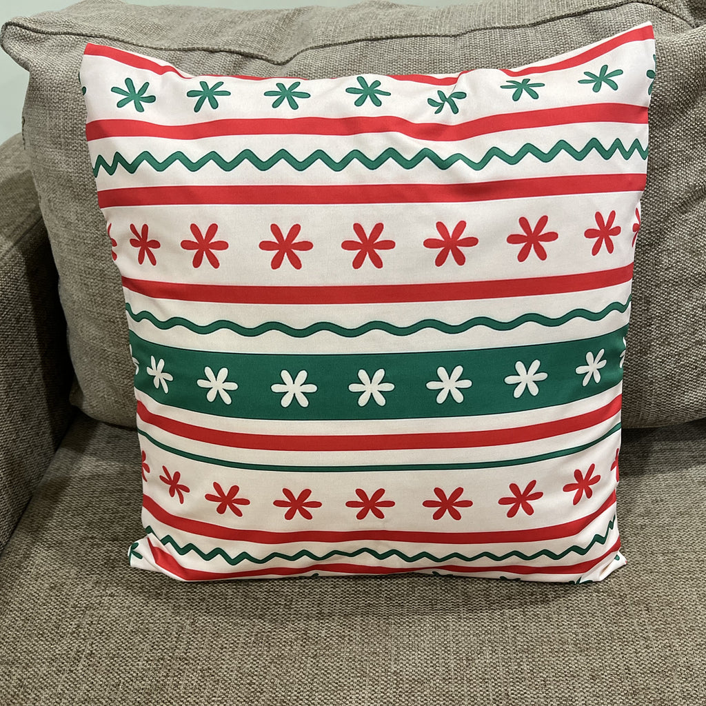 Festive Cushion Cover Set, Poly Lycra Fabric, 16x16 Inches, Festive Holiday Pattern, Red and Green, Machine Washable, 2 Pack