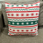 Festive Cushion Cover Set, Poly Lycra Fabric, 16x16 Inches, Festive Holiday Pattern, Red and Green, Machine Washable, 2 Pack